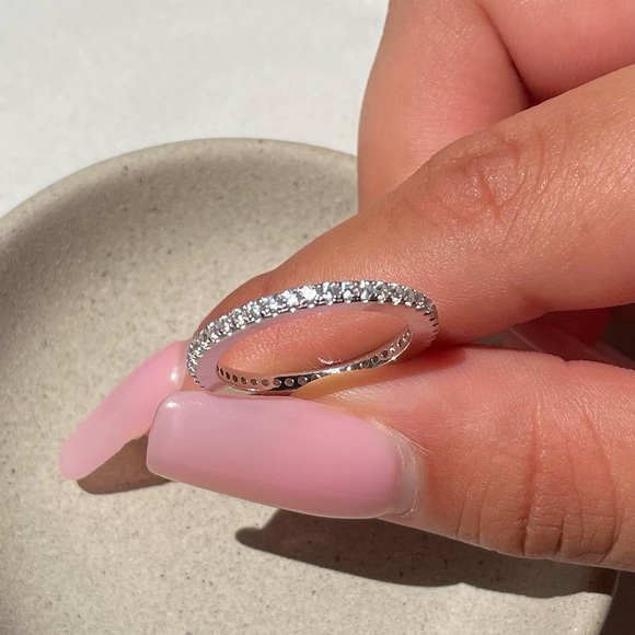 Small Cubic Zirconia Eternity Band 925 Sterling Silver Ring - Picture 3 of 3